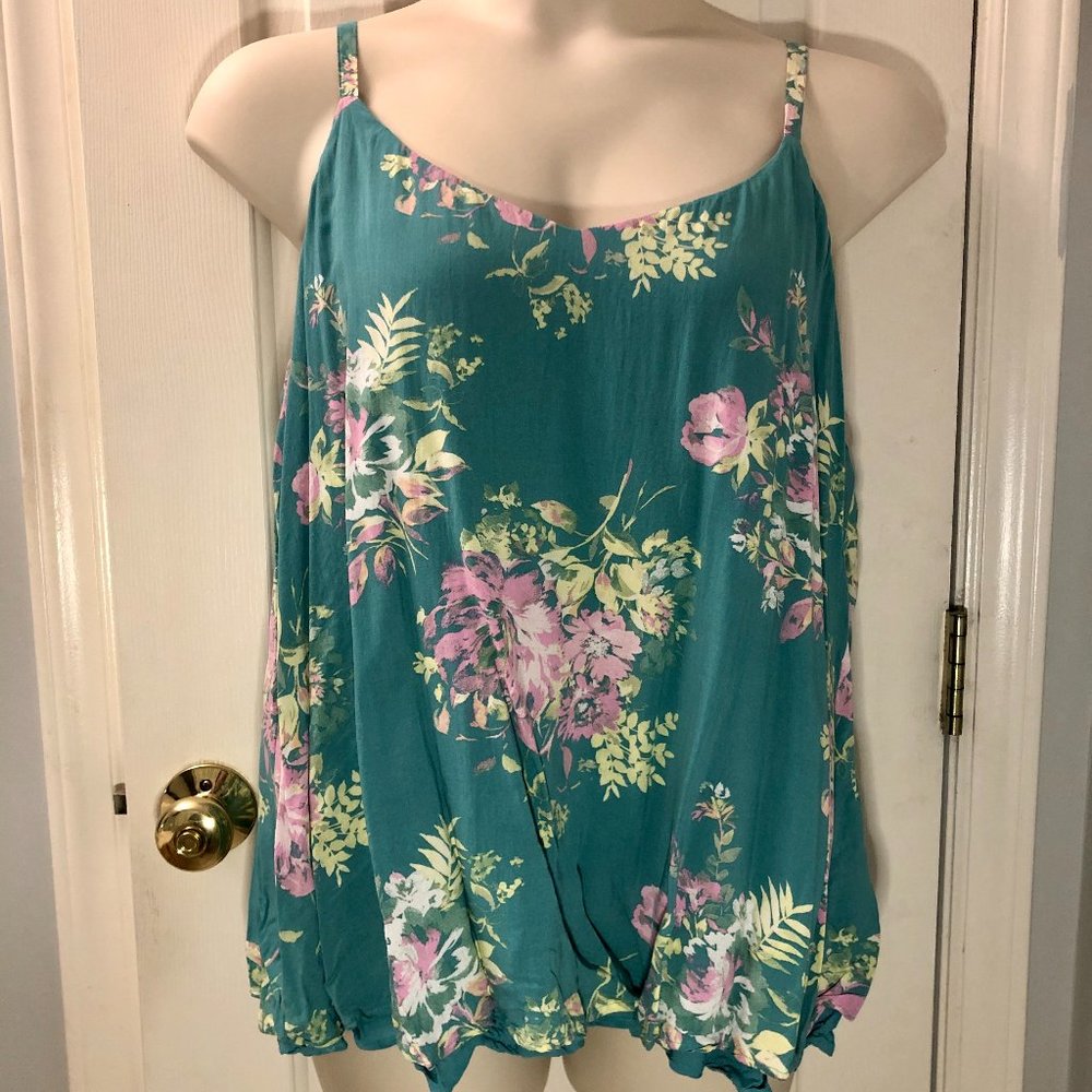 Aqua Floral Print Torrid Swing / Challis Tank